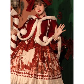 原創lolita裙過年新年戰袍冬季日常加厚聖誕節拜年斗篷外套洛麗塔