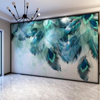 北歐電視背景墻壁紙客廳沙發羽毛壁畫現代簡約裝飾墻紙影視墻壁布