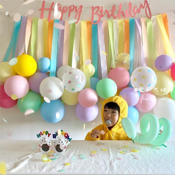 生日氣球裝飾兒童寶寶周歲場景布置男女孩馬卡龍流蘇背景墻星辰