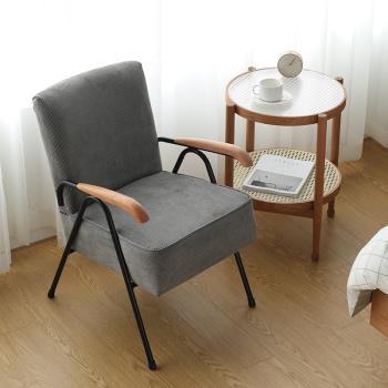 北歐單人沙發小戶型客廳休閑椅設計師復古燈芯絨臥室鐵藝沙發椅子