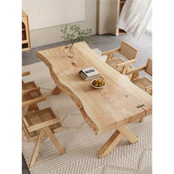 北歐原木整板民宿家用白蠟木辦公桌書桌家用實木藝術泡茶桌子餐桌