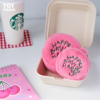 ins粉色蛋糕耳機包零錢包少女心毛絨小包可愛甜美學生隨身鑰匙包