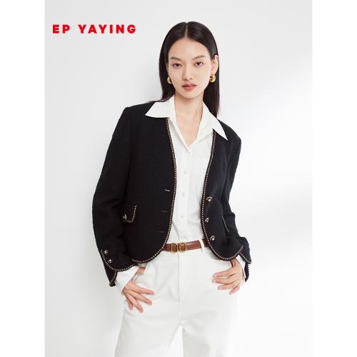 EP雅瑩小香風外套女 羊毛優雅粗花呢外套 春季商場同款1235A