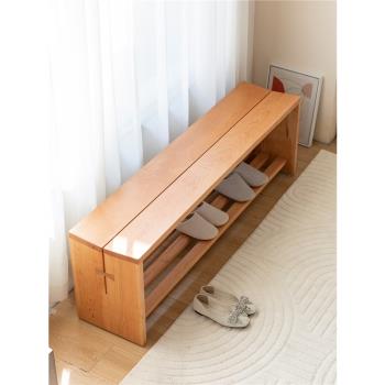 北歐全實木換鞋凳家用玄關雙層長條凳創意極簡設計師櫻桃木床尾凳