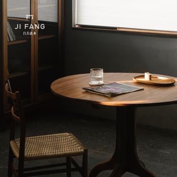 幾方選木 黑胡桃木圓桌實木圓形餐桌客廳簡約復古餐廳客廳小戶型