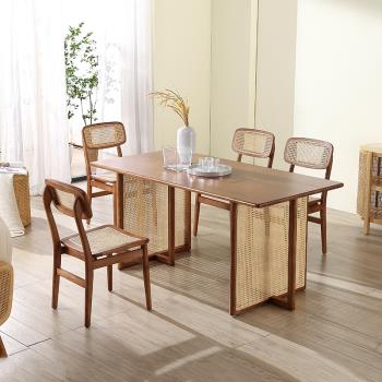 北歐實木餐桌家用客廳長方形飯桌簡約現代日式民宿橡木餐桌椅組合