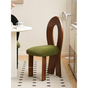璨瑕法式復古餐椅侘寂風網紅家用小眾餐廳咖啡店中古實木靠背椅子