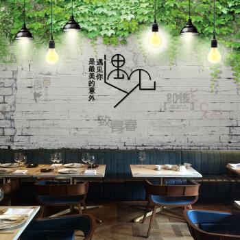 創意工業風酒吧咖啡館背景墻紙藤蔓綠植水泥墻壁畫3d懷舊餐廳壁紙