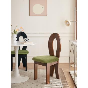 簡約家居法式復古餐椅侘寂風中古椅子輕奢實木靠背書桌椅臥室化妝