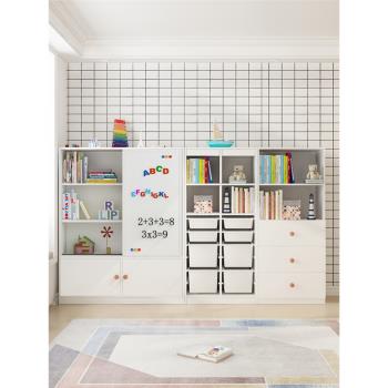 可比熊實木白板柜可寫可畫畫落地家用收納柜兒童書架推拉門收納架