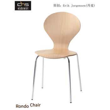 初森家具Rondo Chair郎多椅簡約現代金屬鋼腳實木彎板曲木餐椅子