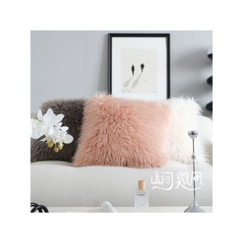 抱枕ins風仿真灘羊毛客廳沙發靠包白色灰色粉色床頭毛毛靠墊輕奢