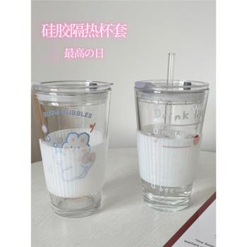 隔熱防燙杯套透明水杯調味罐防滑玻璃杯硅膠保護套杯子水壺水瓶套