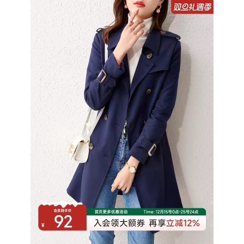 中長款風衣女小個子新款顯瘦長袖方領純色時尚氣質外套女裝2025年