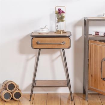 美式復古鐵藝床頭柜帶抽屜多功能實木小戶型邊柜客廳創意造型茶臺