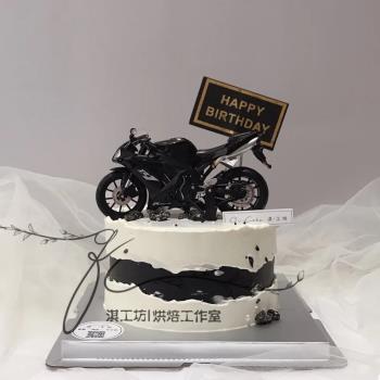 合金摩托機車蛋糕裝飾擺件男神爸爸男孩生日五角星插牌插件配件