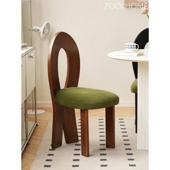 ZOOI HOME法式復古餐椅家用侘寂風餐廳民宿小眾中古實木靠背椅子
