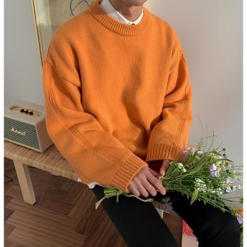 MRCYC男士純色圓領毛衣秋冬季潮流韓版針織衫個性寬松慵懶風外套