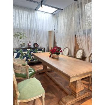 復古實木做舊長桌美式鄉村餐桌法式長方形辦公桌客廳家用飯桌茶桌