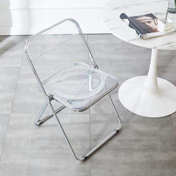 透明椅子工業風餐椅北歐奶茶凳子時尚網紅拍照服裝店化妝椅折疊椅