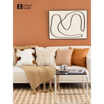 抱枕沙發客廳輕奢高級感真皮法式橙色抱枕套現代簡約牛皮靠枕靠墊