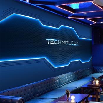 科幻3d科技感墻紙ktv酒吧包廂前臺背景墻面裝飾電競網吧裝修壁紙