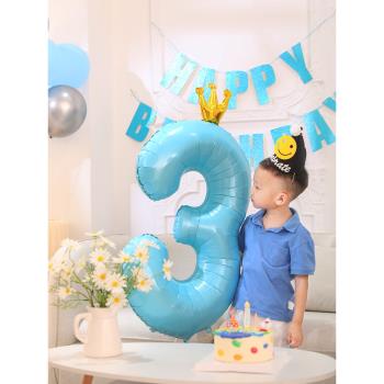 40寸數字氣球藍色皇冠室內裝飾兒童寶寶周歲生日派對鋁膜場景布置
