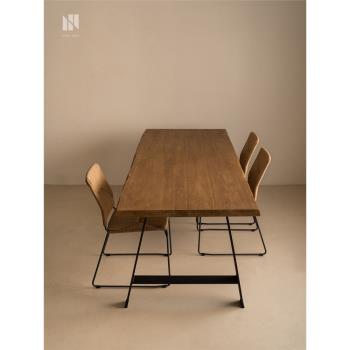 弄居 侘寂復古風實木餐桌家用日式簡約原木黑胡桃大板桌中古家具