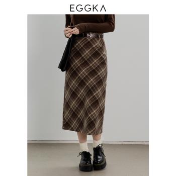 EGGKA秋冬顯瘦格子棕色半身裙