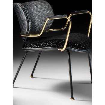 大師設計意式輕奢簡約不銹鋼扶手真皮餐椅現代瓢蟲酒店咖啡餐廳椅