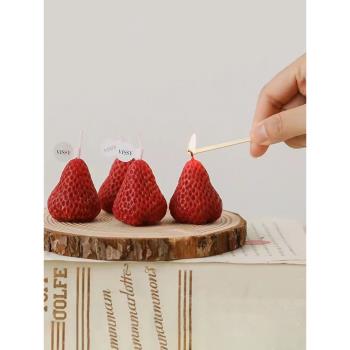 網紅小草莓蛋糕裝飾品創意草莓蠟燭擺件生日派對插件甜品臺裝扮
