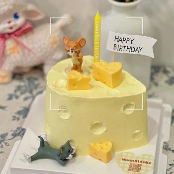 貓和老鼠網紅蛋糕裝飾擺件兒童生日派對湯姆杰瑞卡通配件奶酪模具