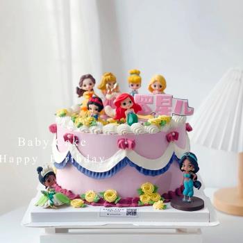 8個裝實心小公主蛋糕裝飾擺件白雪貝爾長發美人魚公主蛋糕裝扮