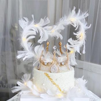 大翅膀羽毛插件網紅羽毛條燈串鐵絲愛心蛋糕裝飾插牌擺件 10個裝
