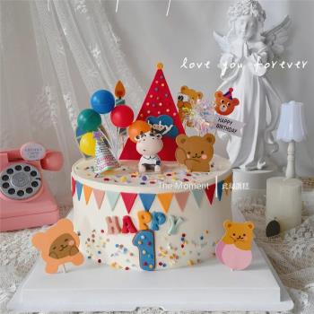 韓式ins風牛寶寶蛋糕裝飾周歲兒童生日快樂甜品派對插件氣球擺件