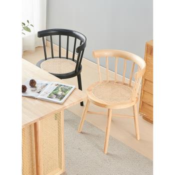 溫莎椅圈椅日式北歐法式家用藤編椅子中古實木餐椅陽臺凳子靠背