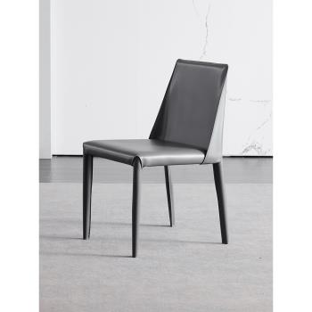極簡意式餐椅馬鞍皮椅輕奢現代北歐設計師椅家用書桌樣板房椅子