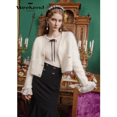 溫莎記憶丨卓雅周末24秋新款V領珍珠扣雙口袋落肩軟糯綿羊毛開衫