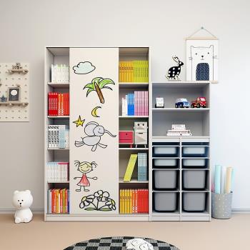 可比熊實木白板兒童書架繪本架推拉門玻璃書柜置物架玩具收納柜
