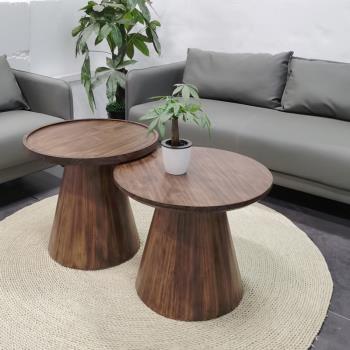 北歐實木客廳圓形餐桌創意極簡小戶型家用咖啡桌個性沙發茶幾邊幾