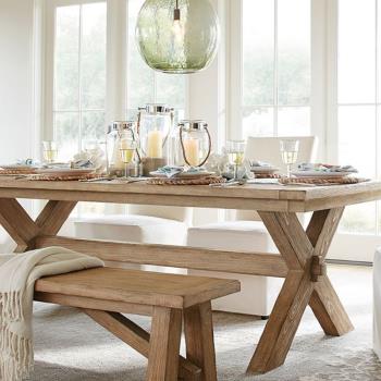 侘寂風實木餐桌椅組合復古餐廳商用長方形飯長條桌子客廳書桌一體