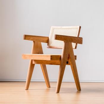 實木餐椅北歐藤編設計師餐廳辦公中古Pierre Jeanneret昌迪加爾椅