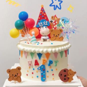 網紅韓式ins風蛋糕裝飾牛寶寶擺件滿月百天周歲兒童生日蛋糕裝扮