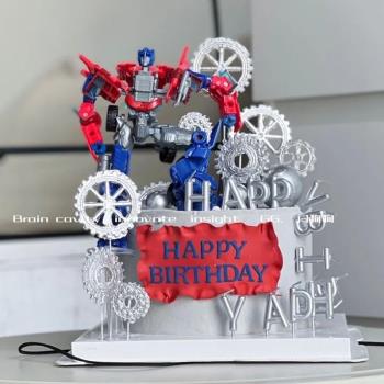 兒童生日蛋糕裝飾天柱黃蜂變形汽車人擺件網紅機甲機器人插件配件