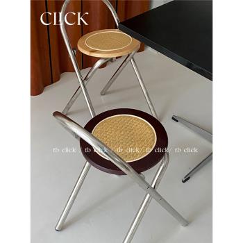 click印尼藤面不銹鋼折疊凳創意椅餐椅咖啡廳商用空間復古ins