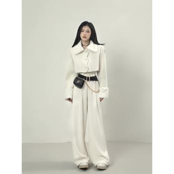 2toyoung北海道戀人 白色毛呢套裝女冬季高級感上衣半身裙兩件套