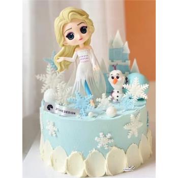 女孩蛋糕裝飾擺件冰雪艾莎公主雪寶雪花愛莎小公主生日插牌插件