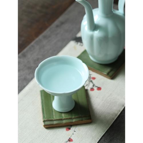 中式手工復古仿宋影青葵口高腳酒杯茶杯高足主人杯宋代陶瓷茶酒杯|酒杯