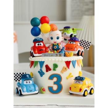 兒童男孩蛋糕裝飾擺件小汽車回力車超級寶貝jojo寶寶生日裝扮插件
