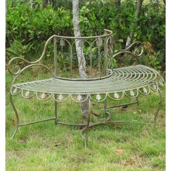 外單歐式復古圍樹半圓椅戶外花園鐵藝樹圍椅背靠花園別墅庭院坐椅